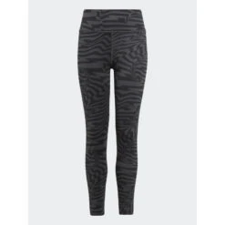 Legging Taille Haute à Rayures Gris Noir Fille - Adidas