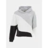 Sweat à Capuche Crop Colorblock Cat Gris Noir Blanc Fille - Puma