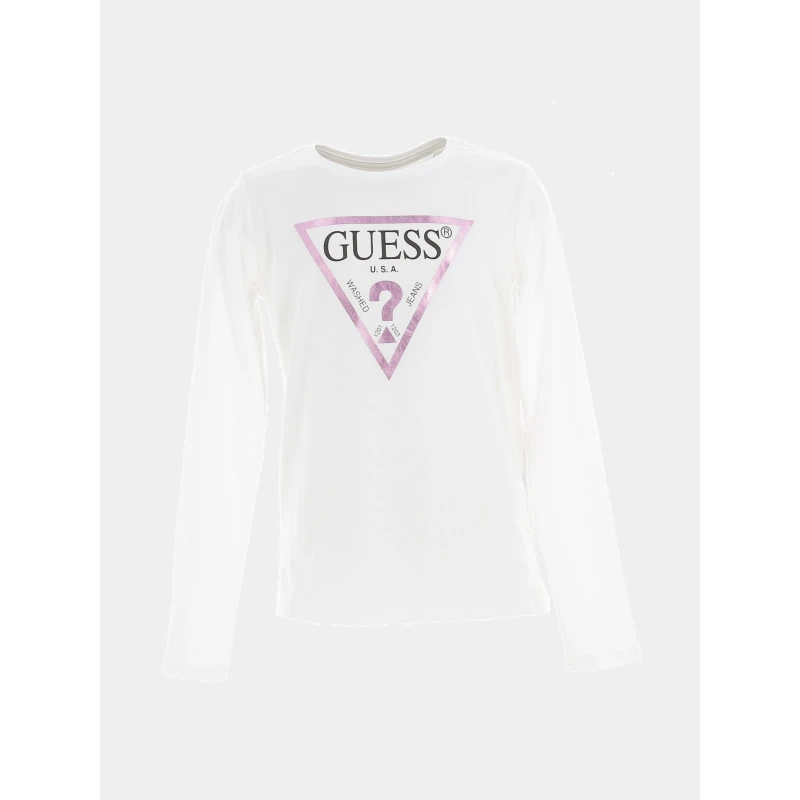 T-shirt à Manches Longues Logo Rose Blanc Enfant - Guess 1 T-shirt à Manches Longues Logo Rose Blanc Enfant - Guess