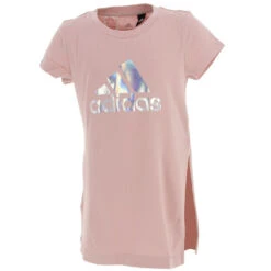 T-shirt Long Col Rond Logo Irisé Rose Fille - Adidas