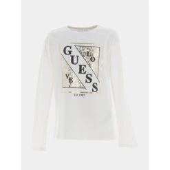 T-shirt Manches Longues Léopard Blanc Fille - Guess